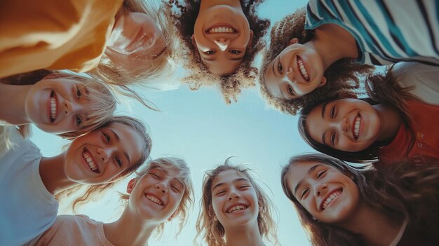 Photo cheerful teenage students standing together in a group to celebrate their achievements and friendship