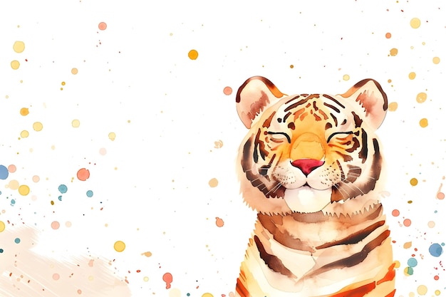 Photo cheerful tiger in whimsical watercolor with dotted background