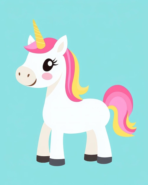 A cheerful unicorn illustration vibrant in pink and blue bursting with whimsical charm