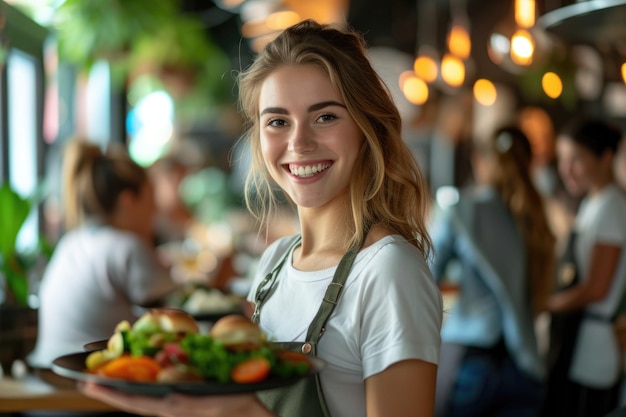 A cheerful waiter bringing beverages Generative Ai