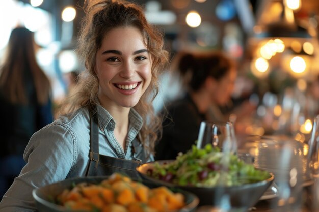 A cheerful waiter bringing beverages Generative Ai