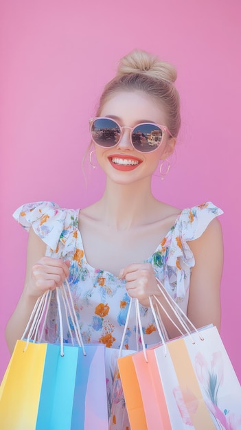 Photo cheerful woman with shopping bag