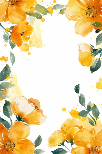 Cheerful Yellow Floral Paint Splash Border