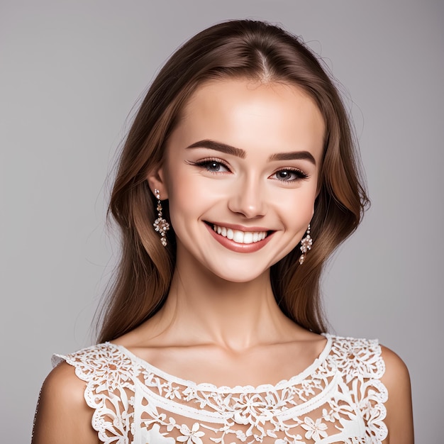 Cheerful young beautiful woman showing pretty smile