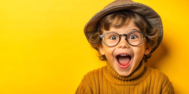 Photo cheerful young boy with glasses making a silly face