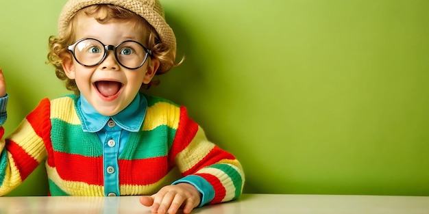 Photo cheerful young boy with glasses making a silly face