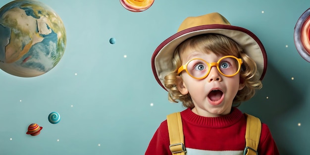 Photo cheerful young boy with glasses making a silly face