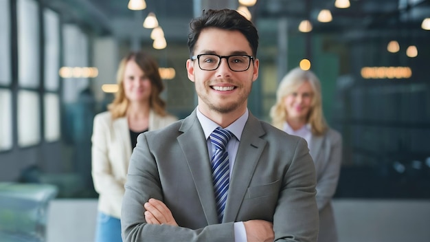 Cheerful young caucasian businessman