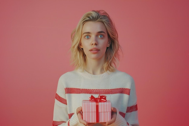 Cheerful Young Woman Holding Colorful Gift Boxes Radiating Joy and Festive Spirit in Celebration