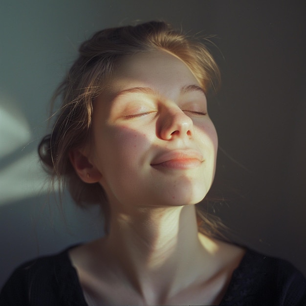 Cheerful young woman with closed eyes