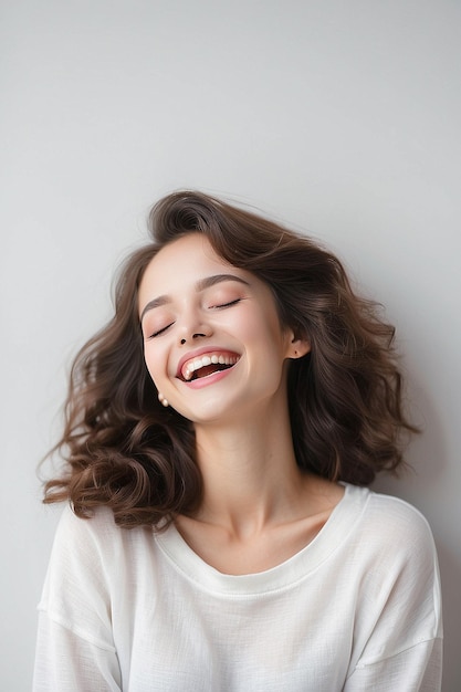 Cheerful Young Woman with Closed Eyes