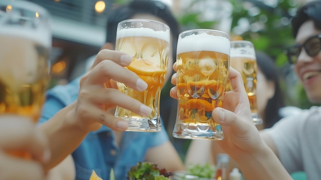 Cheers to Good Times Asian Friends Toasting Craft Beer at Backyard BBQ Party