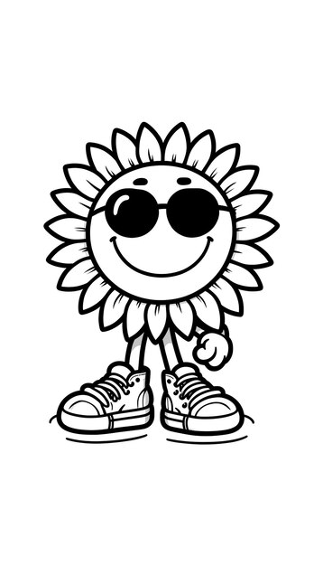 Cheery Sunflower with Sneakers Coloring Page