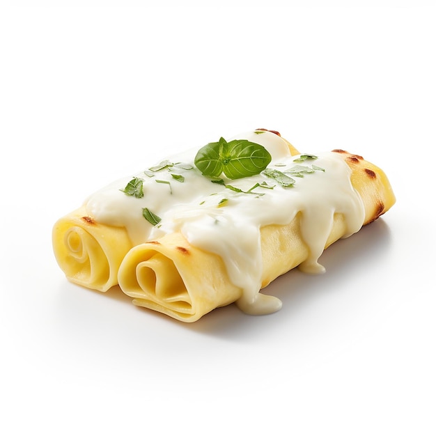 a cheese and basil pasta dish with basil on top