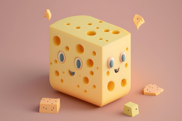 A cheese block with eyes and a smile on it