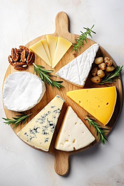 a cheese board with different types of cheese on it