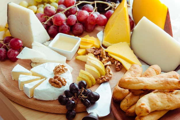 Cheese board with grape