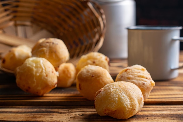 Cheese bread delicious cheese breads from Brazil on rustic wood selective focus