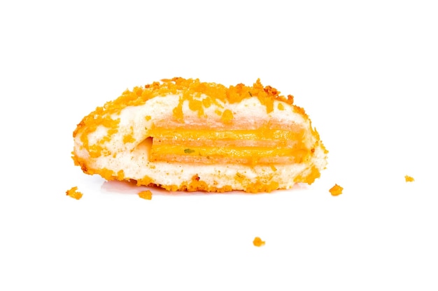 Cheese bread and transparent filling on white background