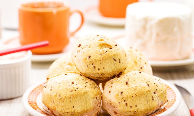 Cheese bread typical Brazilian bread from the state of Minas Gerais made at home and served hot with coffee