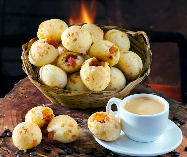 Cheese bread with cup of coffee