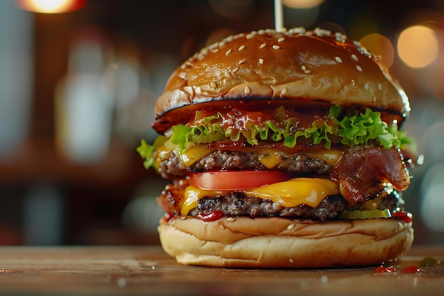 Cheese burger with fresh salad and red onion