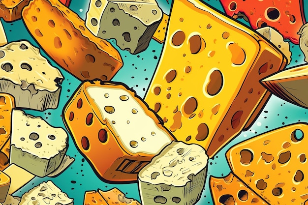 Cheese in comic pop art style illustration generative ai