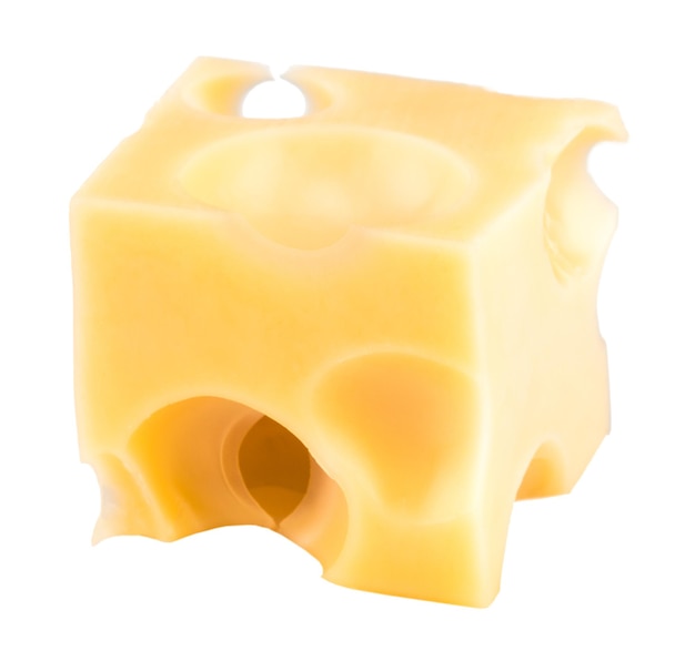 Cheese cube slice isolated on a white background.