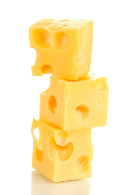 Cheese cubes isolated on white