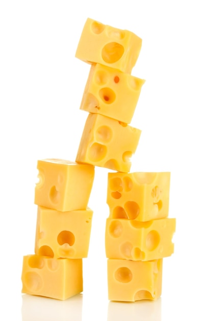 Cheese cubes isolated on white