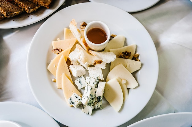 Cheese Food Festive table with dishes Dish Top view