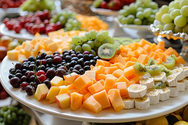 Photo cheese and fruit on the buffet table in closeup