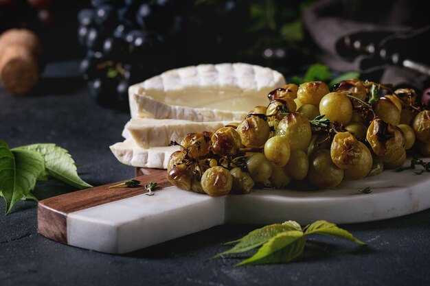 Cheese and grapes.