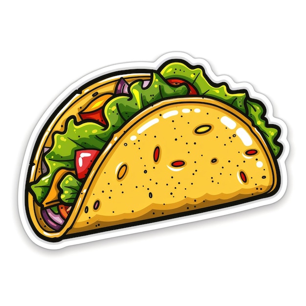 Cheese and lettuce taco sticker cartoon Holographic diecut no background white outline style raw stylize 250 Job ID 910c522824214115b9f7021ab12e4717