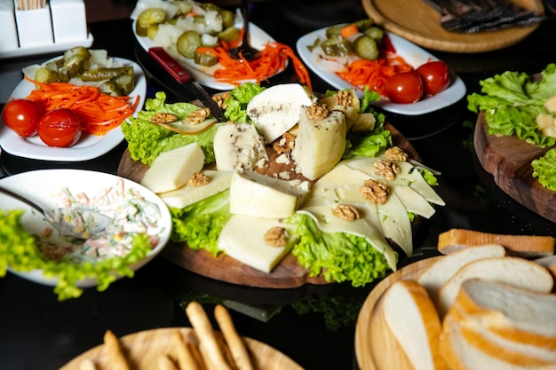 Cheese plate on the buffet table