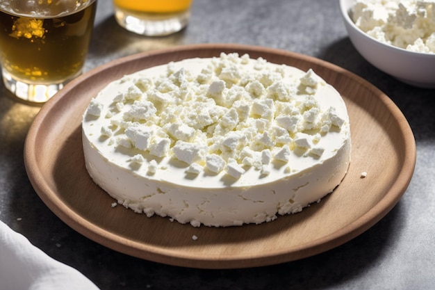 A cheese plate with a glass of beer on the side