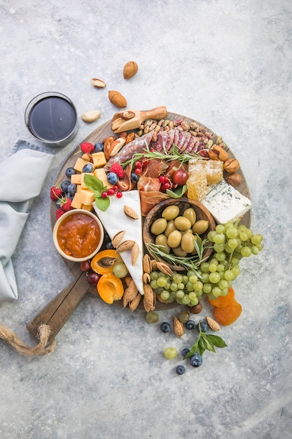 Cheese platter Assortment of tasty appetizers or antipasti