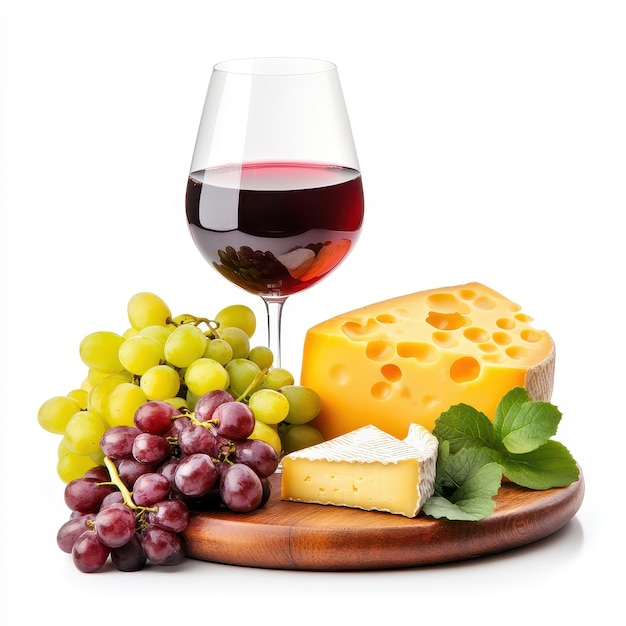 Cheese platter with red wine and fresh fruits for an elegant dining experience