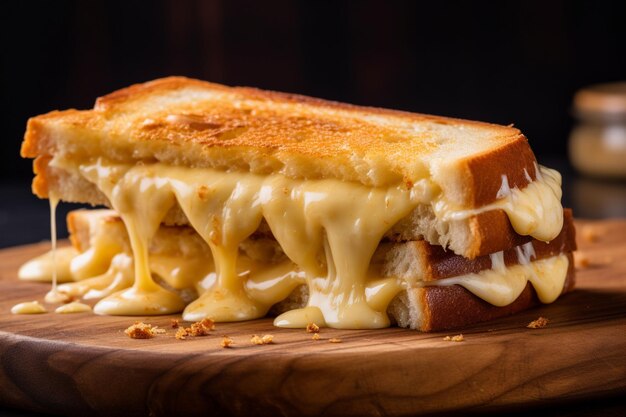 Photo cheese sandwich with gooey melted cheese inside