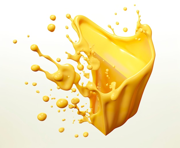 Cheese sauce splashing in the air with cheddar cheese 3d rendering Generative AI