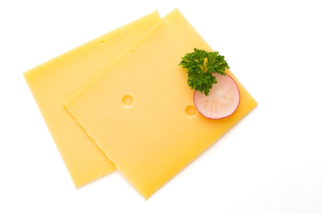 Cheese slice isolated on the white