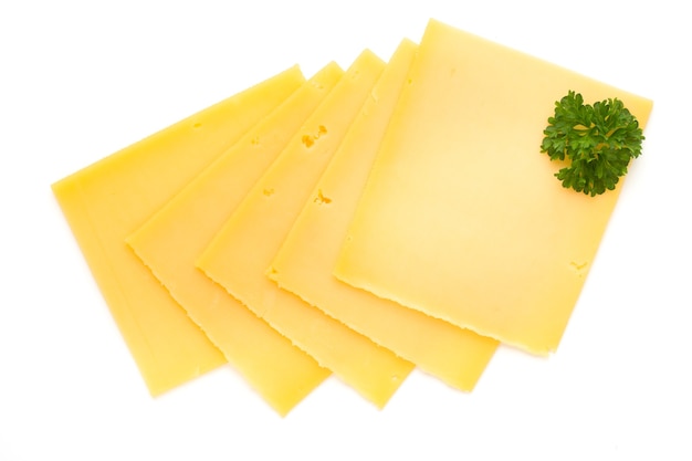 Cheese slice isolated on white.