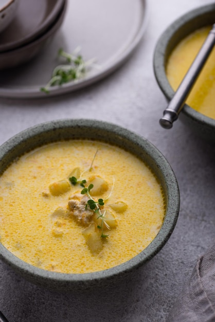 Cheese soup cheeseburger with minced meat