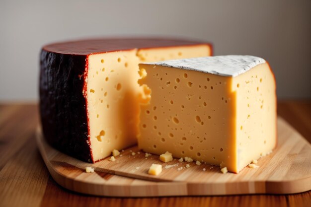 A cheese that is on a cutting board