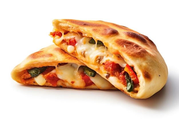 Cheese And Vegetable Calzone On A White Background Generative AI