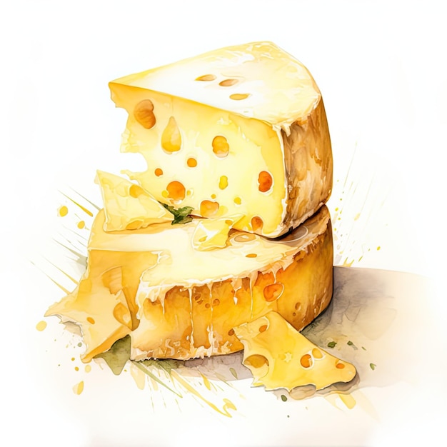 Cheese watercolor illustration on white background