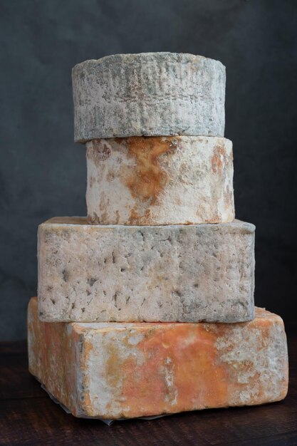 Cheese with blue mold. Gorgonzola and Stilton. Homemade.