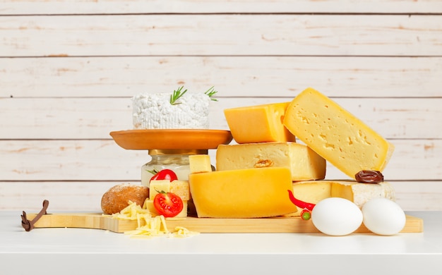 Cheese on wooden table