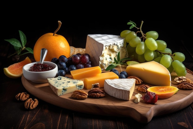 Cheeseboard With Variety Of Cheeses Generative AI