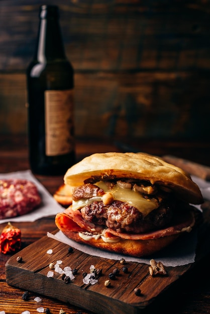 Cheeseburger on Cutting Board